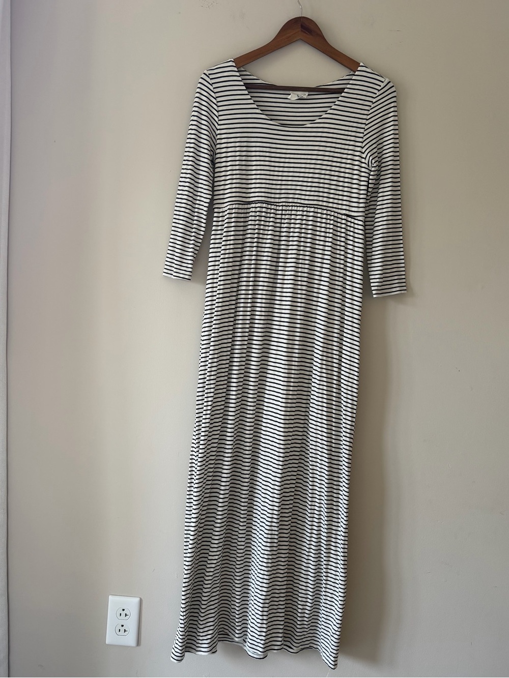 Fantastic Fawn Black & White Striped Empire Waist Maternity Maxi Dress
